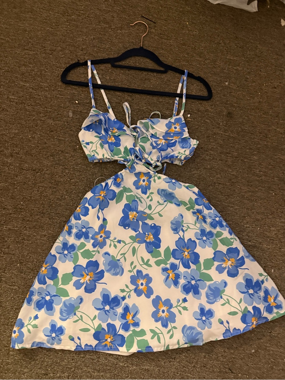 princess polly blue floral cutout Dress